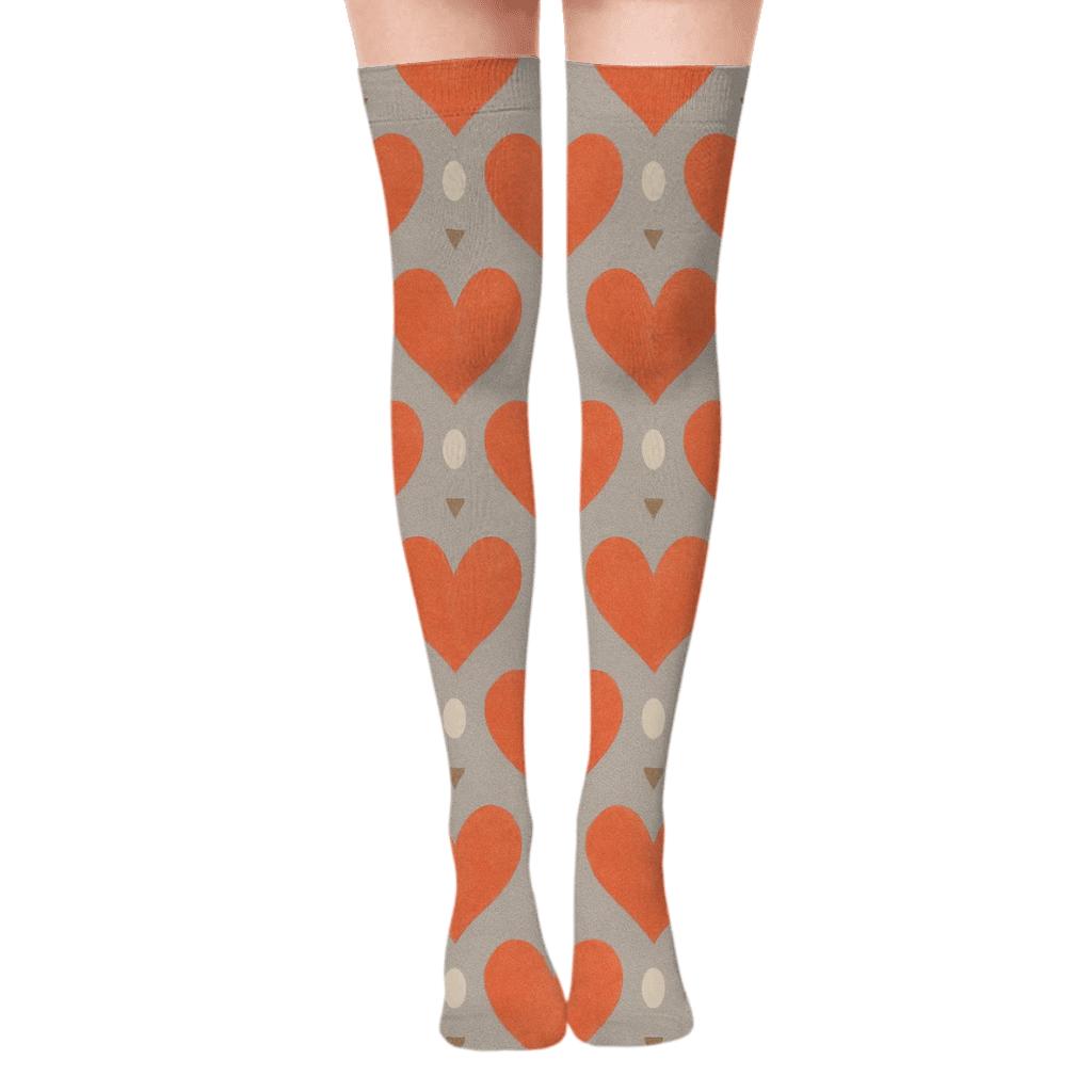 Robin Breast Chevron Hearts On Soft Gray unique graphic over-the-knee socks