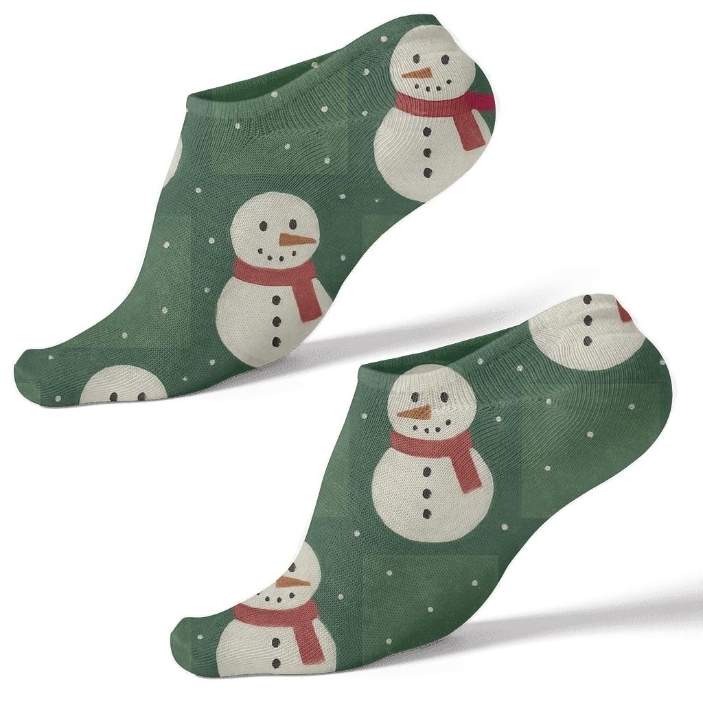Snowman Grid On Forest Green Xmas Field personalized ankle socks