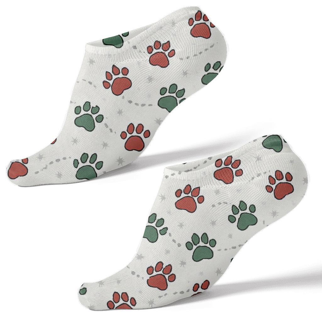 Holiday Pet Paw Print Snow Trail custom ankle socks