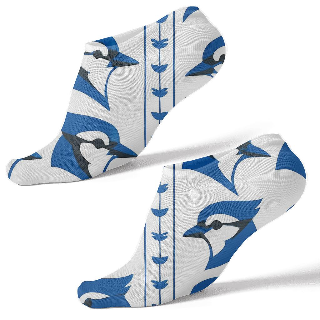Blue Jay Crest Rhythm Stripes On White designer print ankle socks