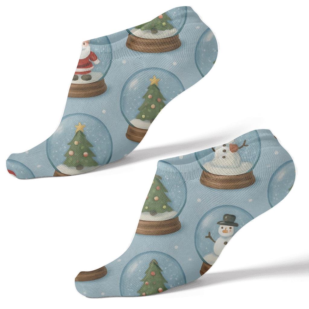 Snow Globe Christmas Carousel On Soft Blue unique graphic ankle socks