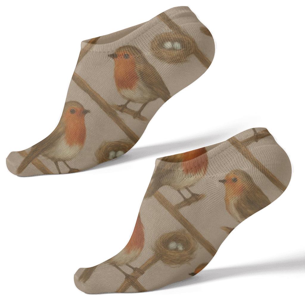 Robin Perch Diagonal Branch Grid On Taupe personalized ankle socks