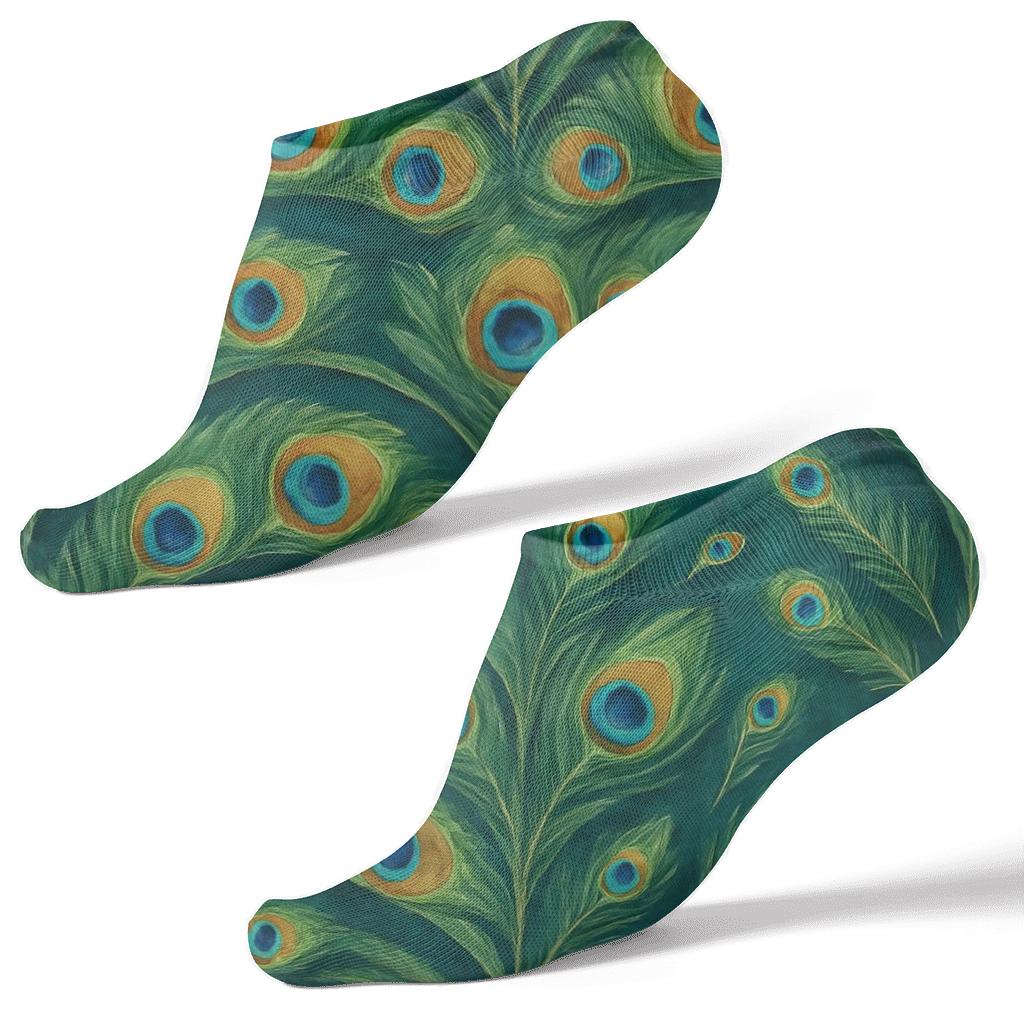 Peacock Tail Arc Bands On Deep Teal comfortable cotton ankle socks