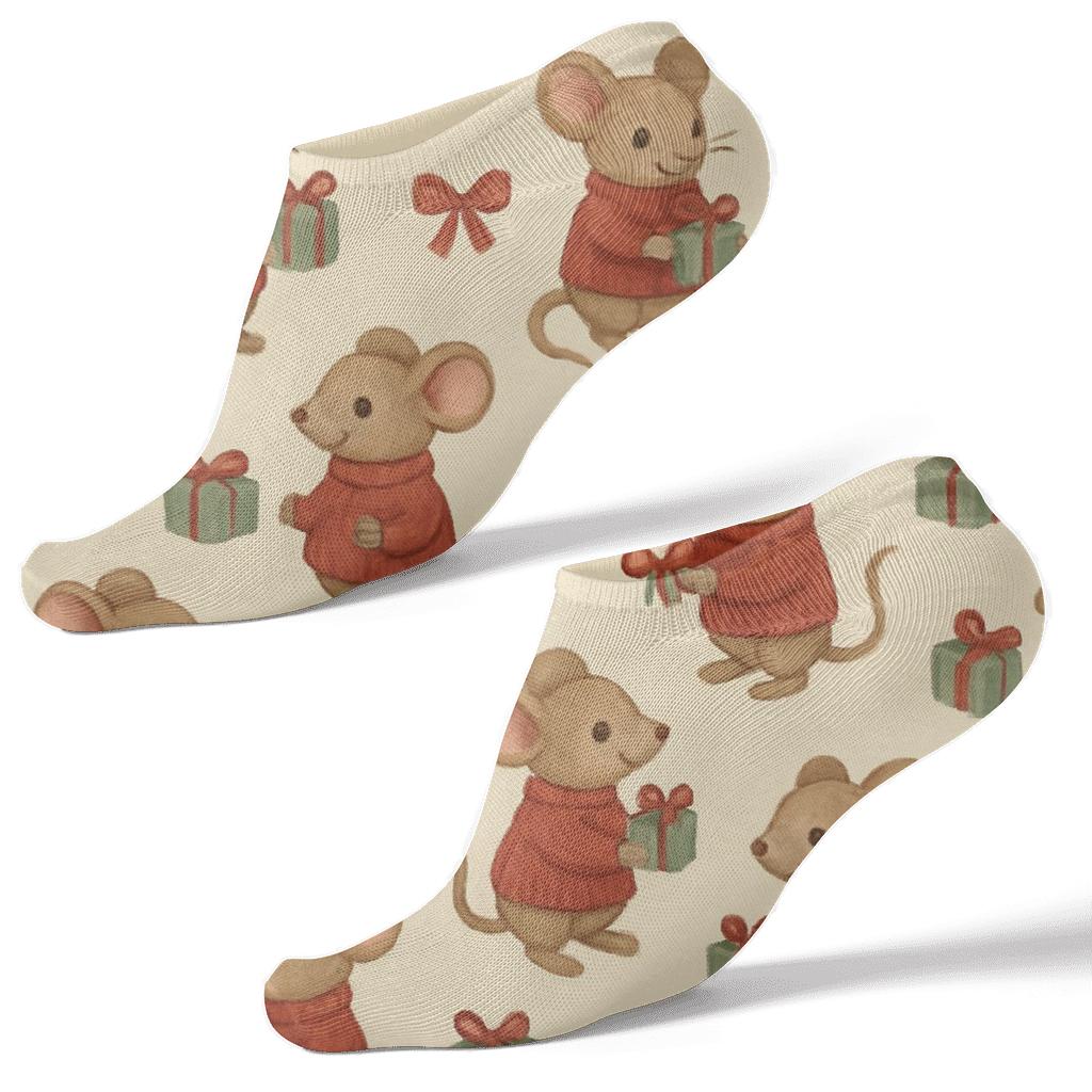 Xmas Mouse Gift Wrapping Scatter On Cream premium sports ankle socks