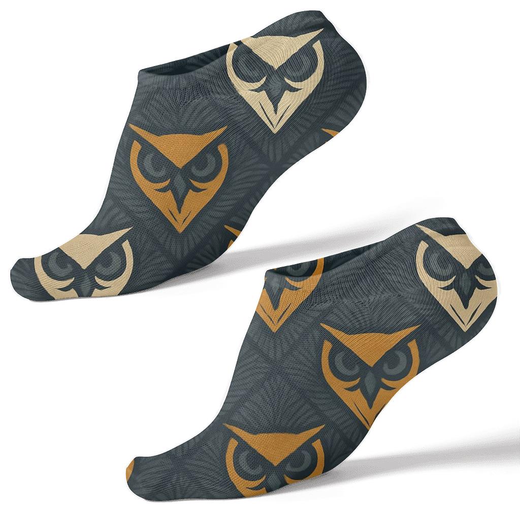 Owl Mask Diamond Medallions On Smoky Charcoal unique graphic ankle socks