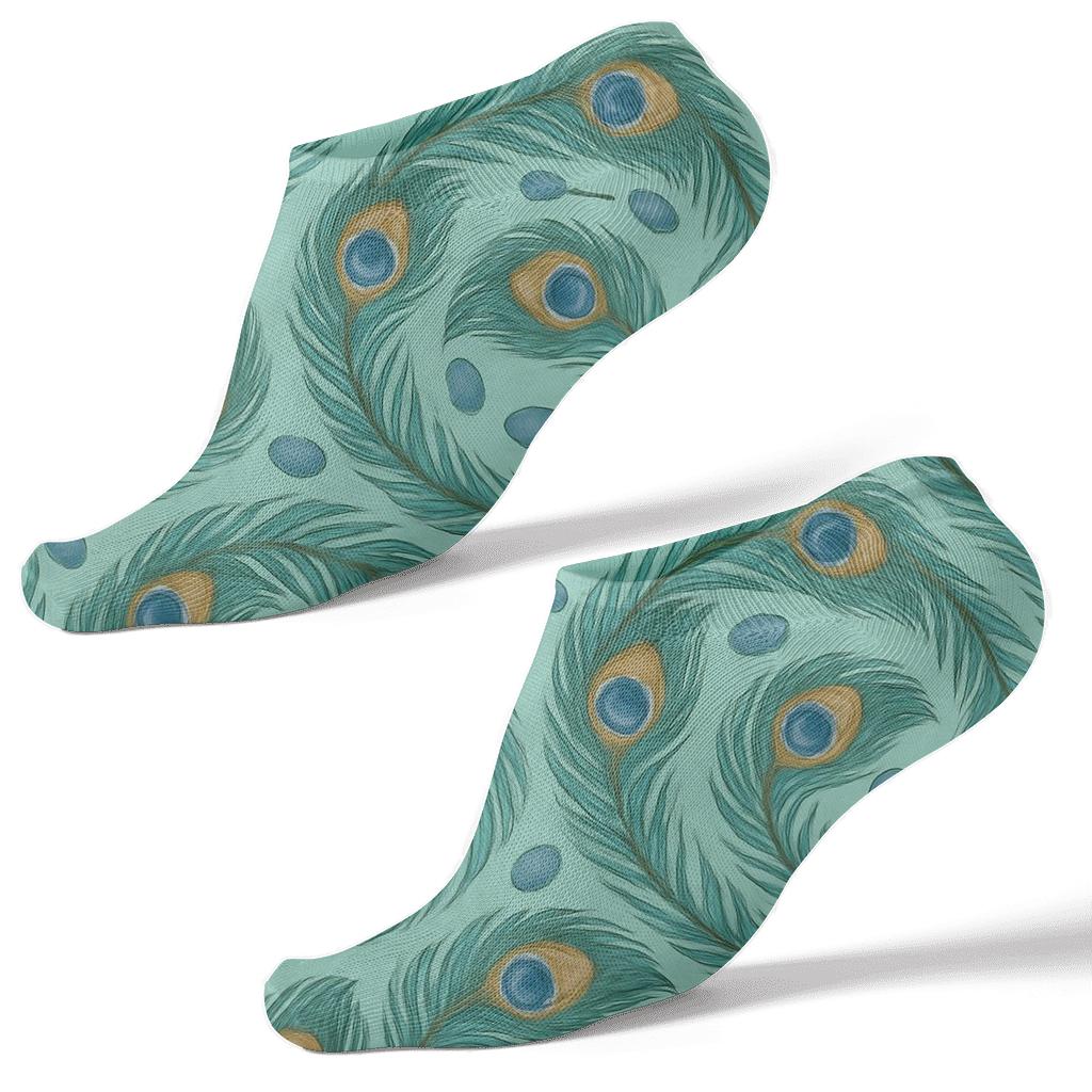 Peacock Eye Feather Spiral Chains On Soft Aqua comfortable cotton ankle socks