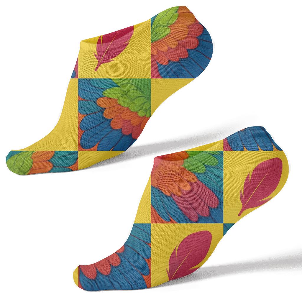 Parrot Wing Patch Checkerboard On Citrus Yellow personalized ankle socks