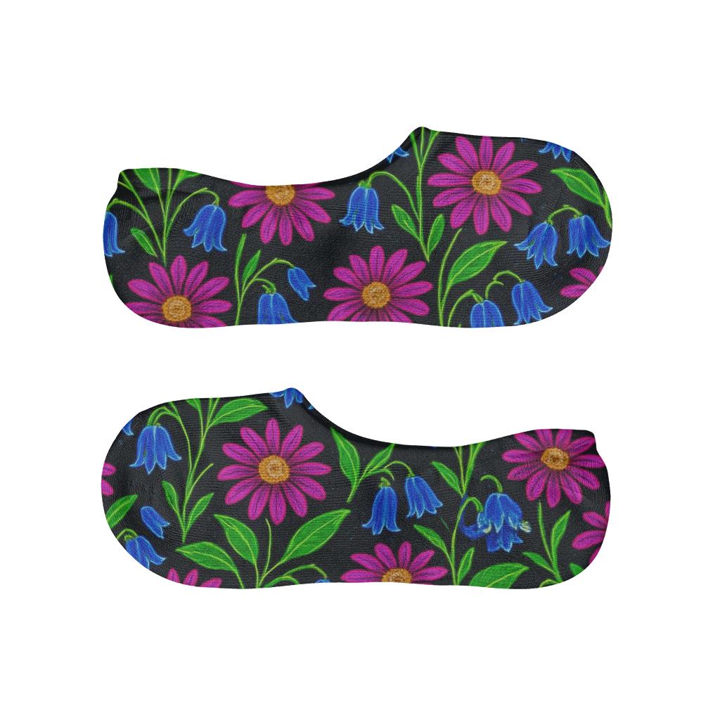 Neon Wildflower Glow On Midnight Black anti-slip no-show socks