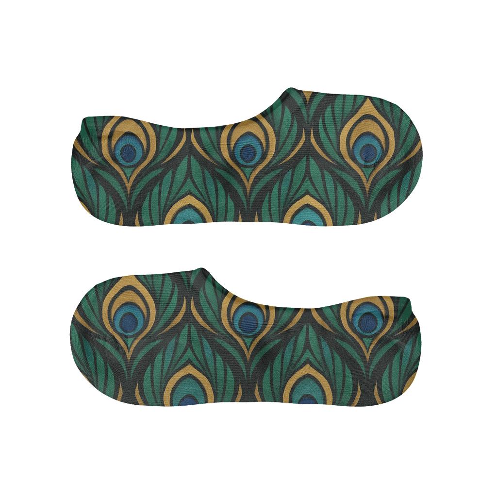 Peacock Feather Fan Lattice On Midnight Black unique hidden socks