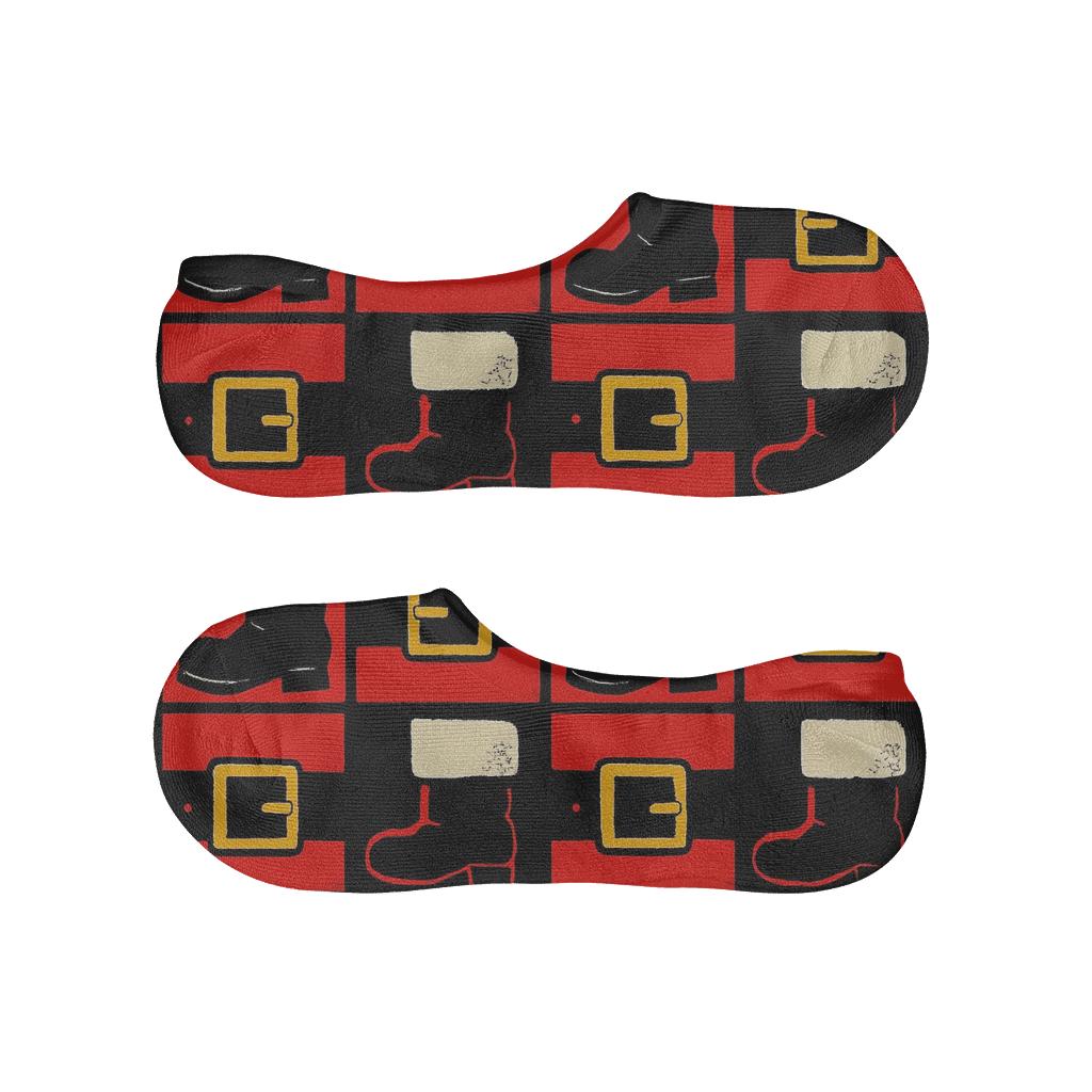 Boot-and-Belt Santa-Collage Check personalized no-show socks