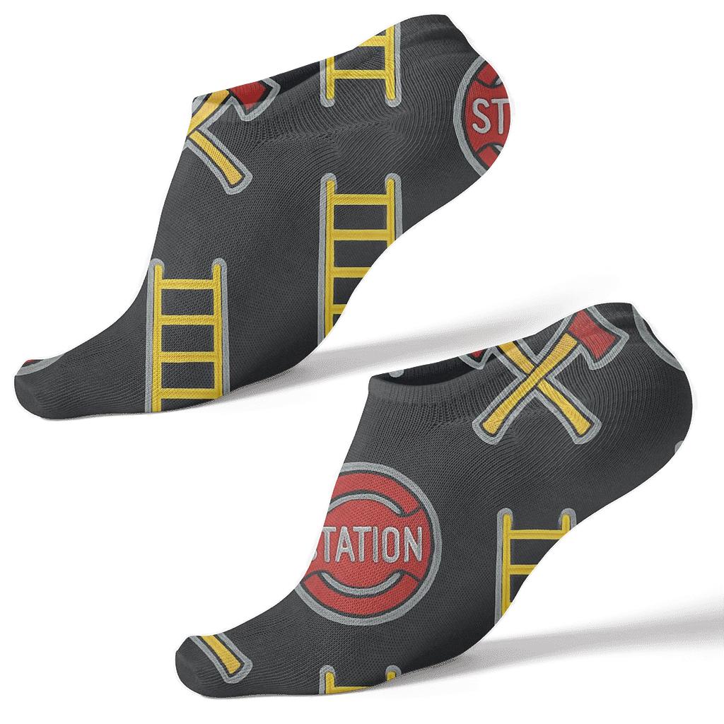 Fire Fighter Ladder Grid On Charcoal Night comfortable cotton ankle socks