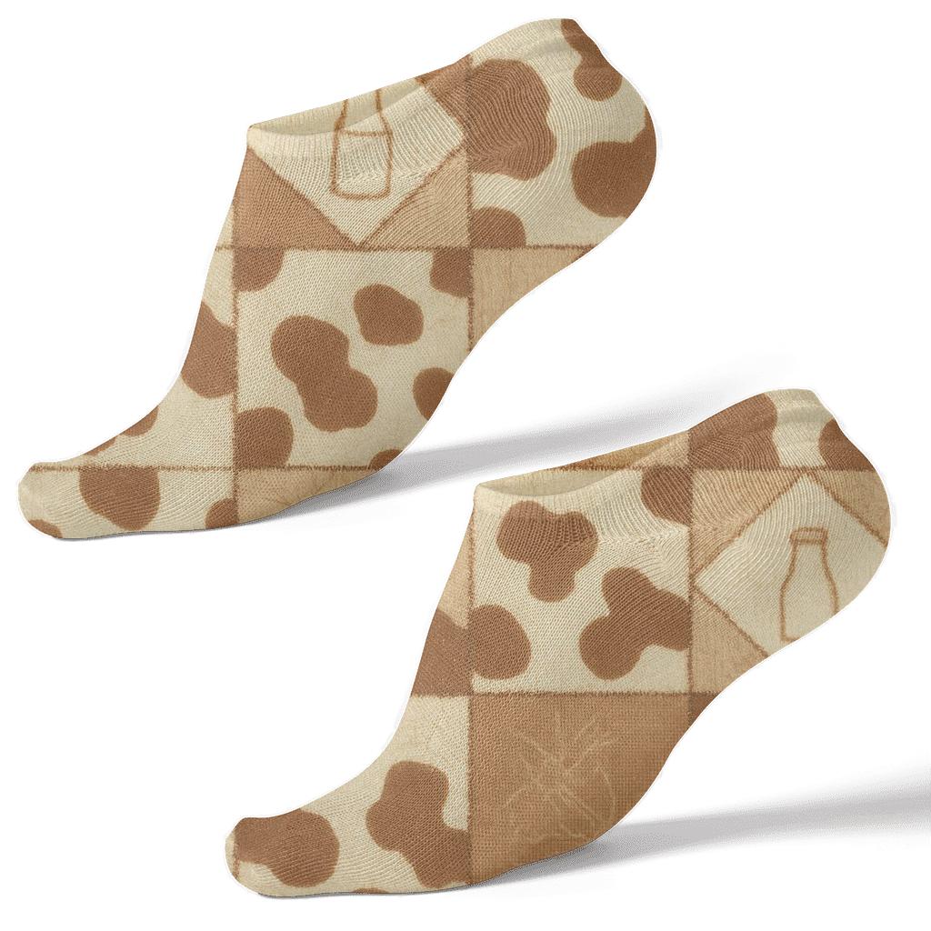 Cream Pasture Patchwork Cow Print unique graphic ankle socks