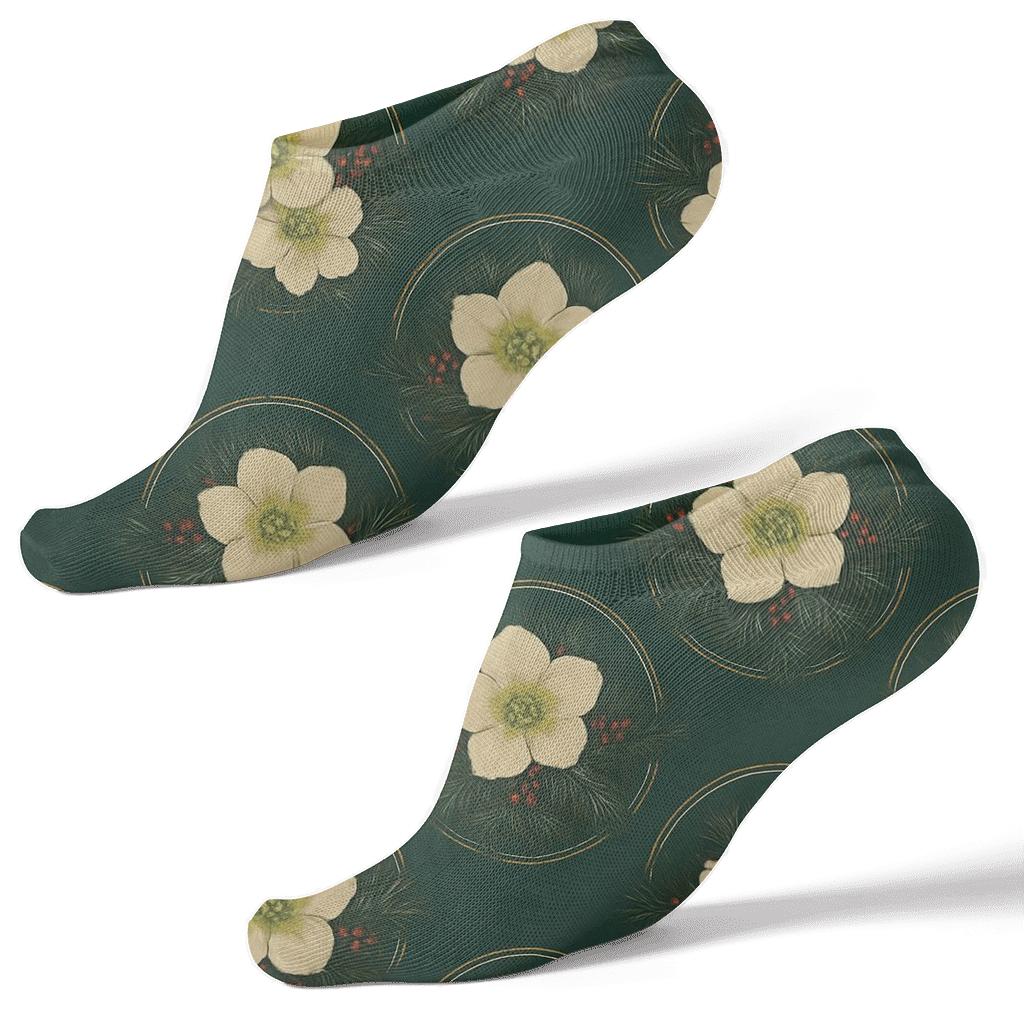 Gilded Christmas Rose Medallions On Deep Emerald unique graphic ankle socks