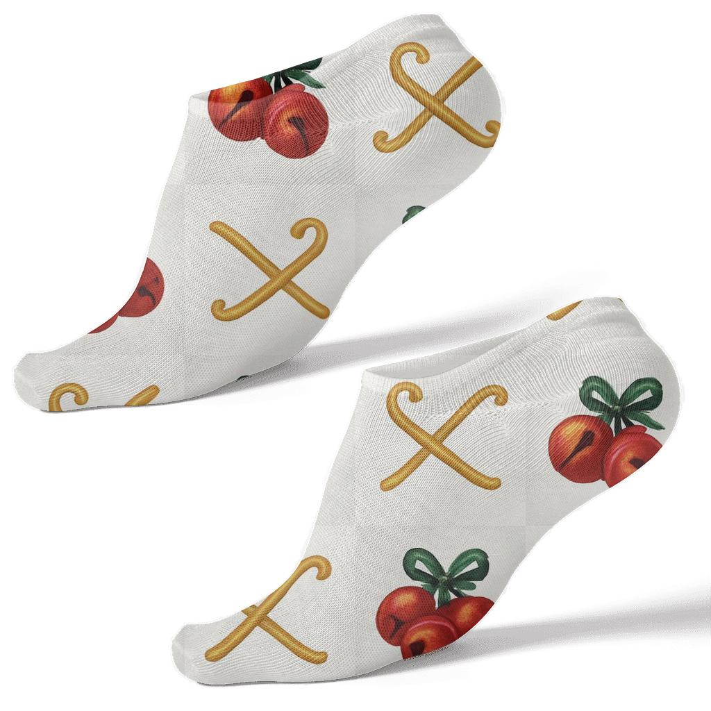Crimson Bell And Sleigh Runner Grid Pattern personalized ankle socks