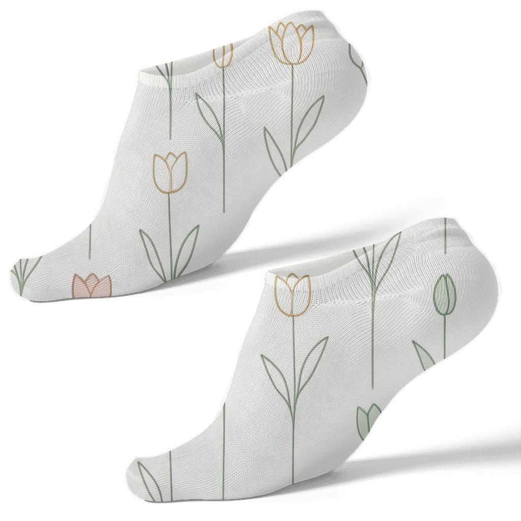 Minimal Tulip Stems Stripe On White premium sports ankle socks