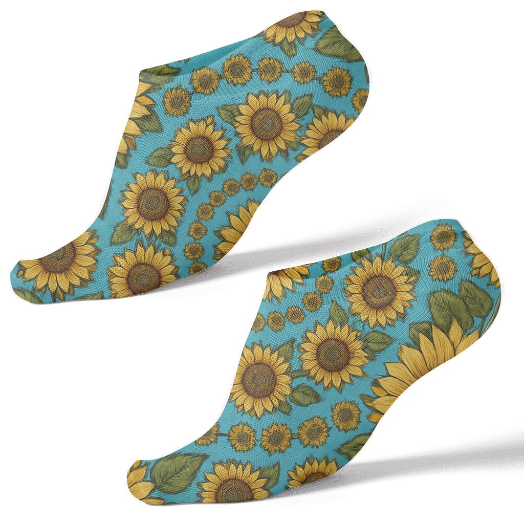 Sunflower Spiral Medallions On Sky Blue custom ankle socks