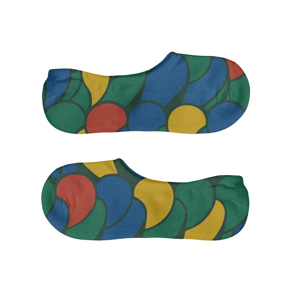 Parrot Plumage Tile Mosaic On Tropical Green designer printed no-show socks