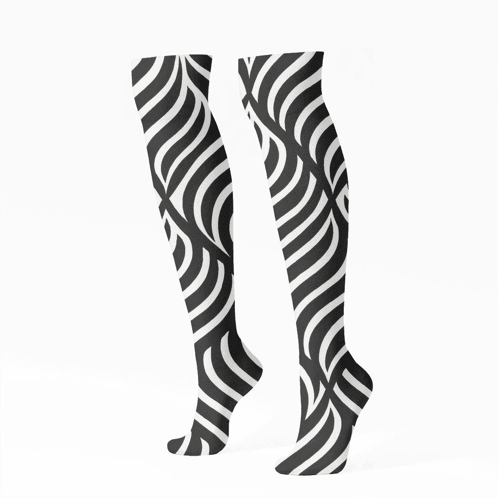 Monochrome Zebra Wave Lattice custom knee-high socks