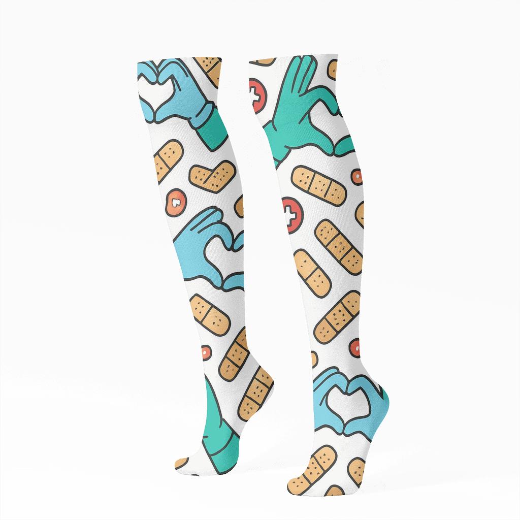 Caring Hands Bandage Scatter stylish athletic knee-high socks