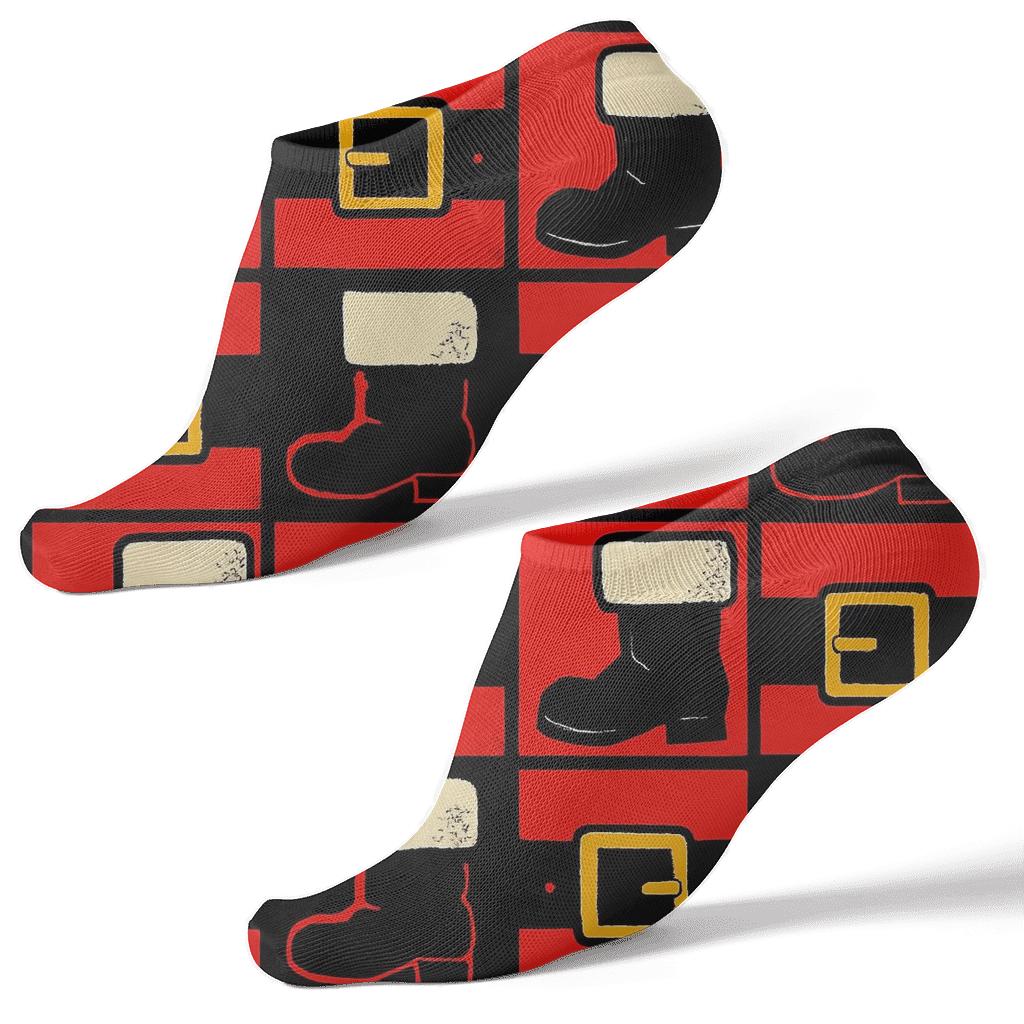 Boot-and-Belt Santa-Collage Check personalized ankle socks