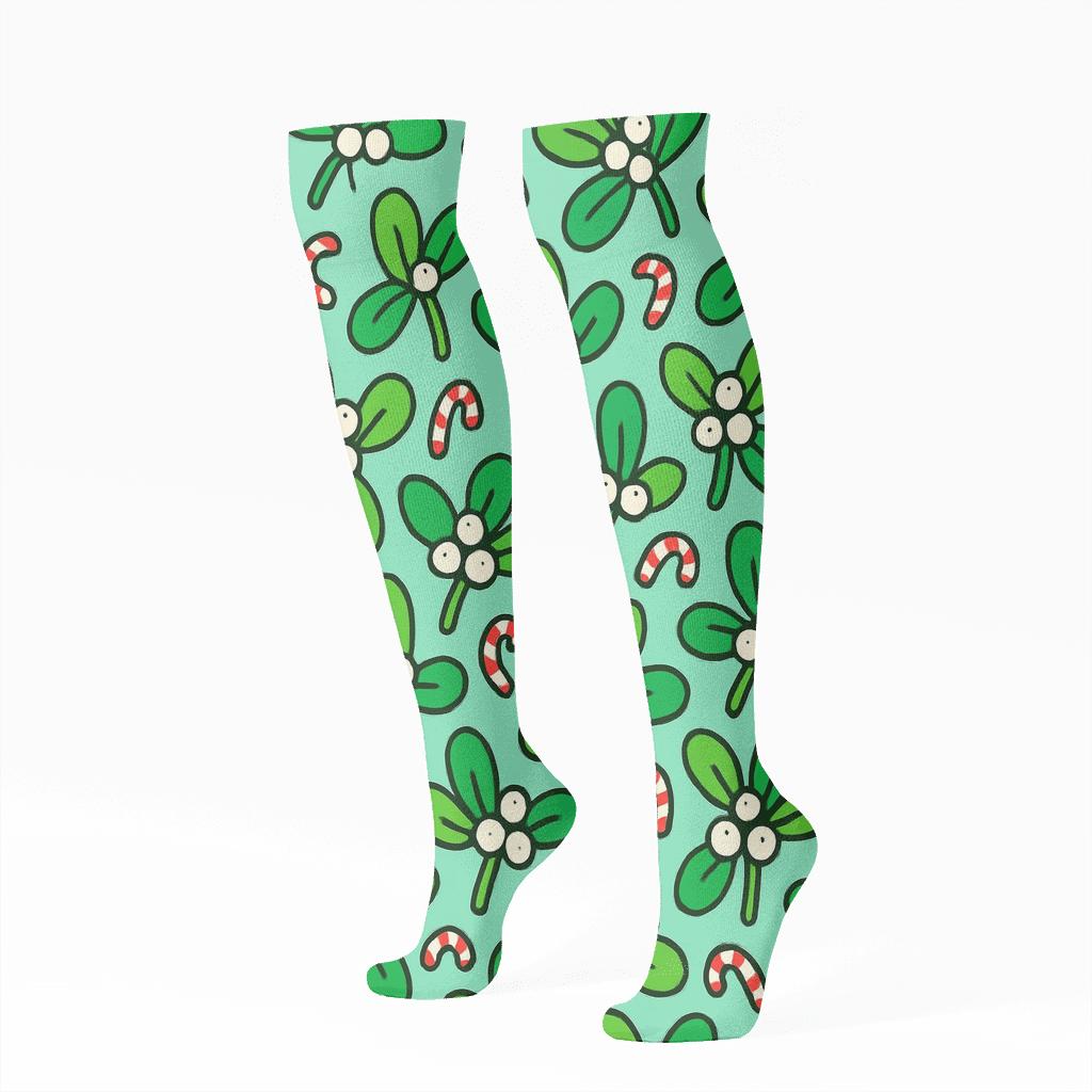 Candy Cane Mistletoe Confetti Garden premium sports knee-high socks