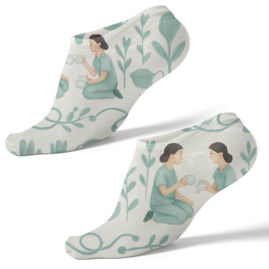 Botanical Wellness Nurse Tea Break trendy patterned ankle socks