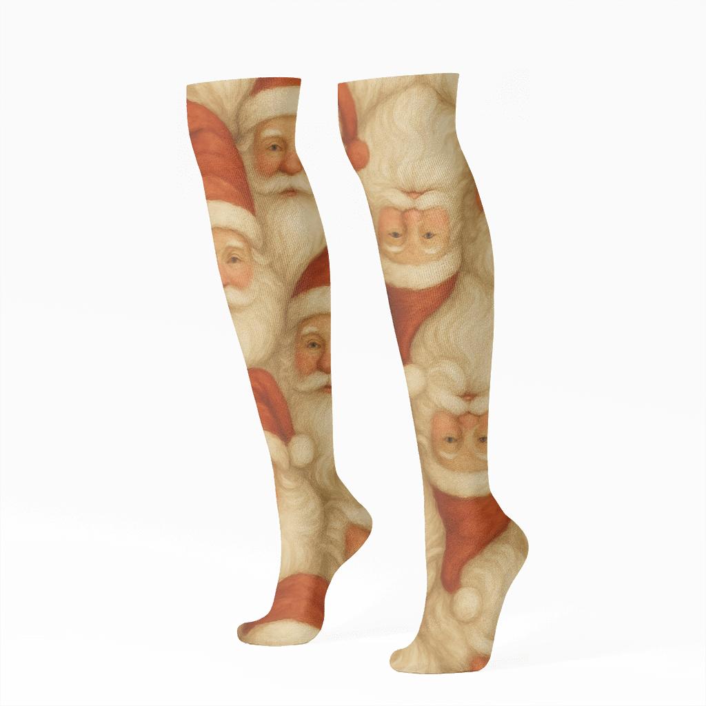 Beard-Tessellated Santa Portrait Field comfortable cotton knee-high socks