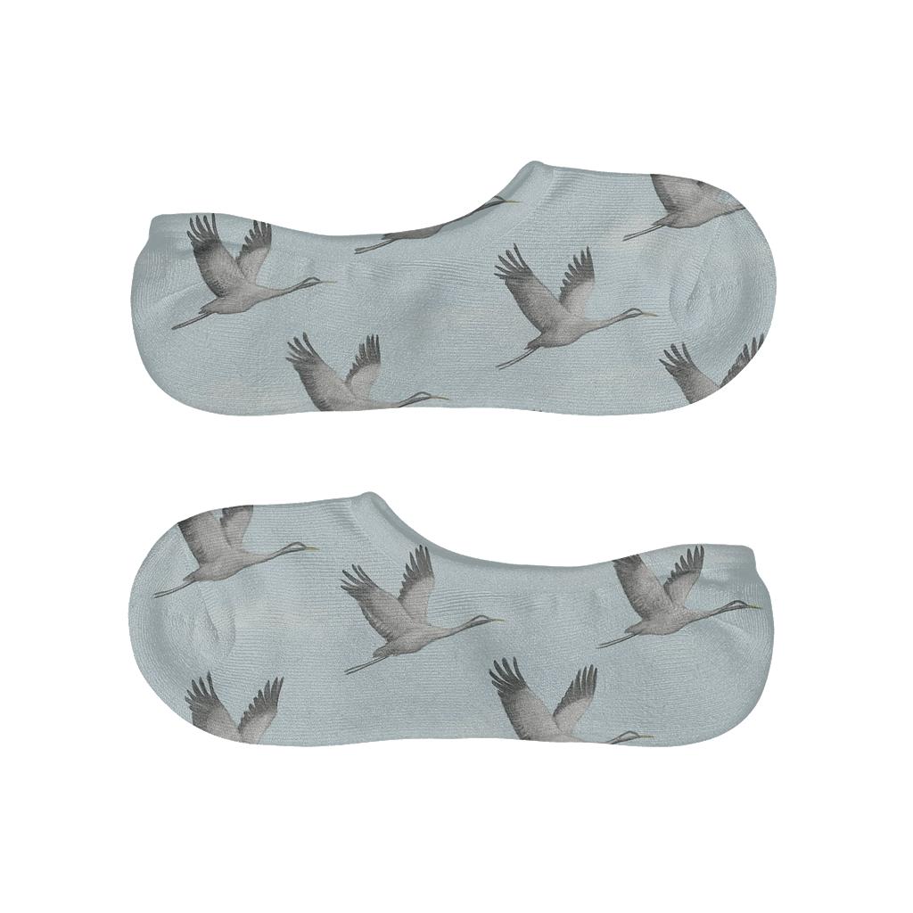 Cranes In Mist Diagonal Flight On Pale Blue custom no-show socks