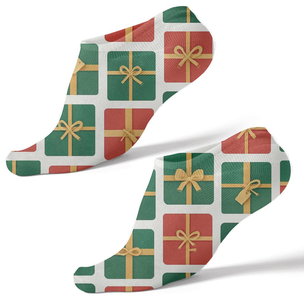 Presents Parade Ribbon Grid designer print ankle socks