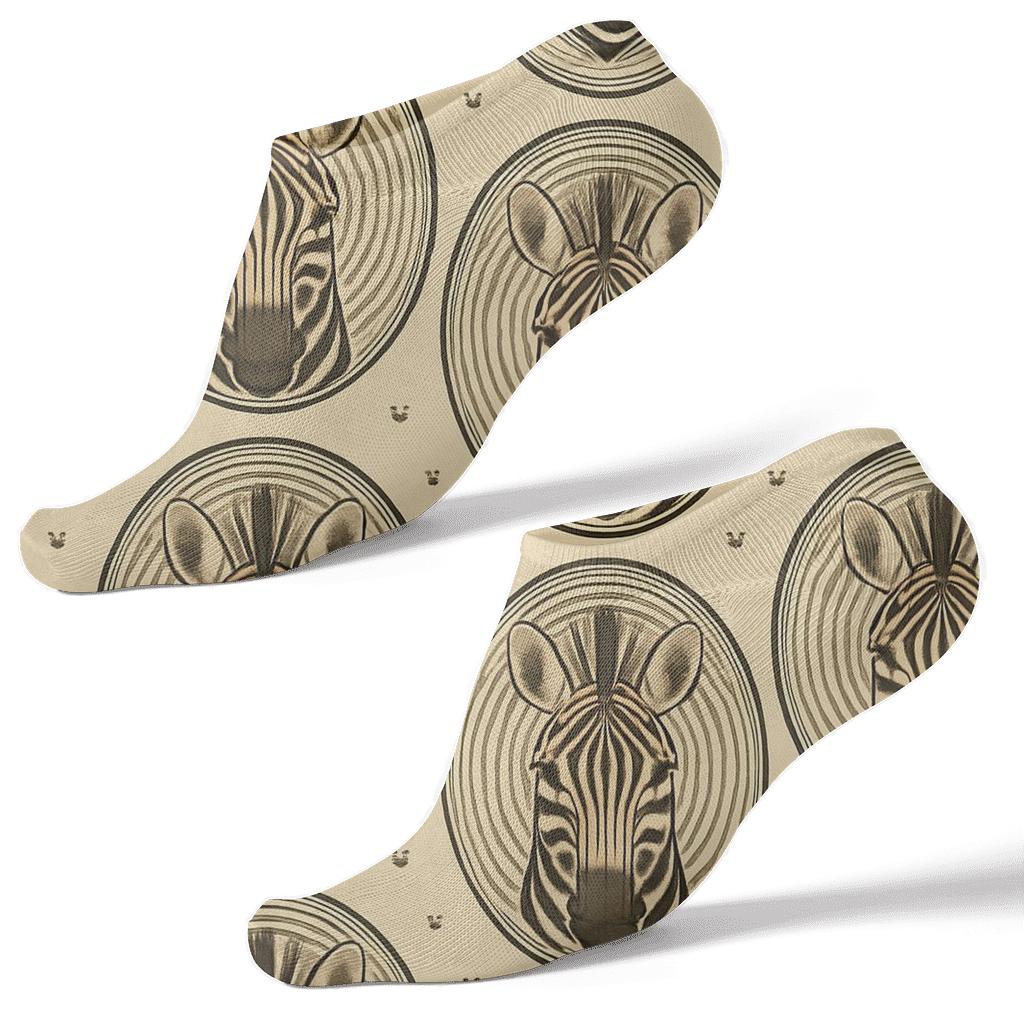 Ivory Plains Zebra Head Medallions designer print ankle socks