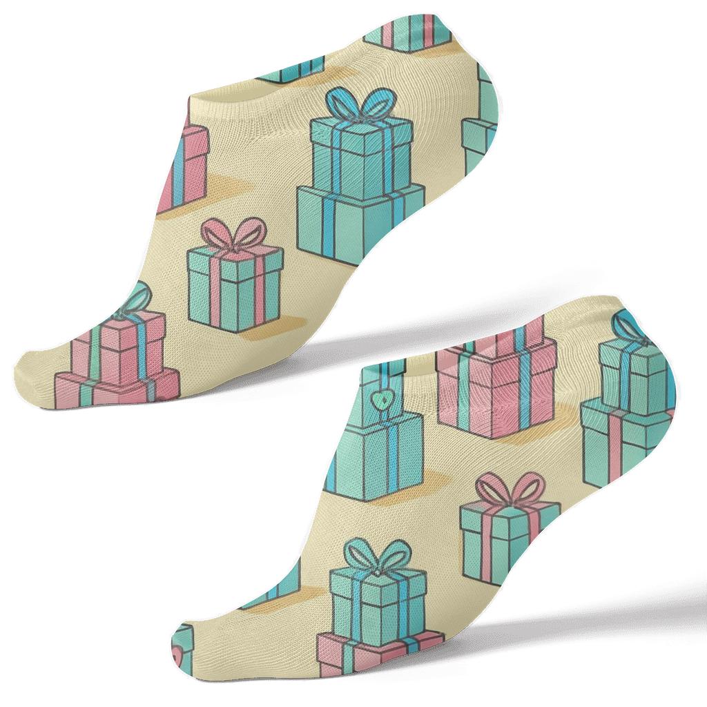 Pastel Party Stack With Presents Motif custom ankle socks