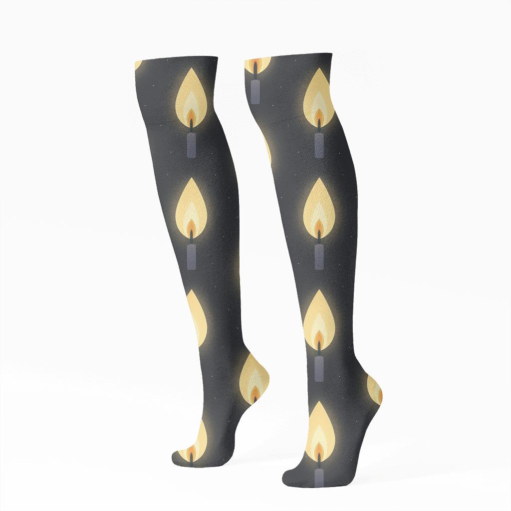 Starry Flame Grid With Advent Candles Glow premium sports knee-high socks