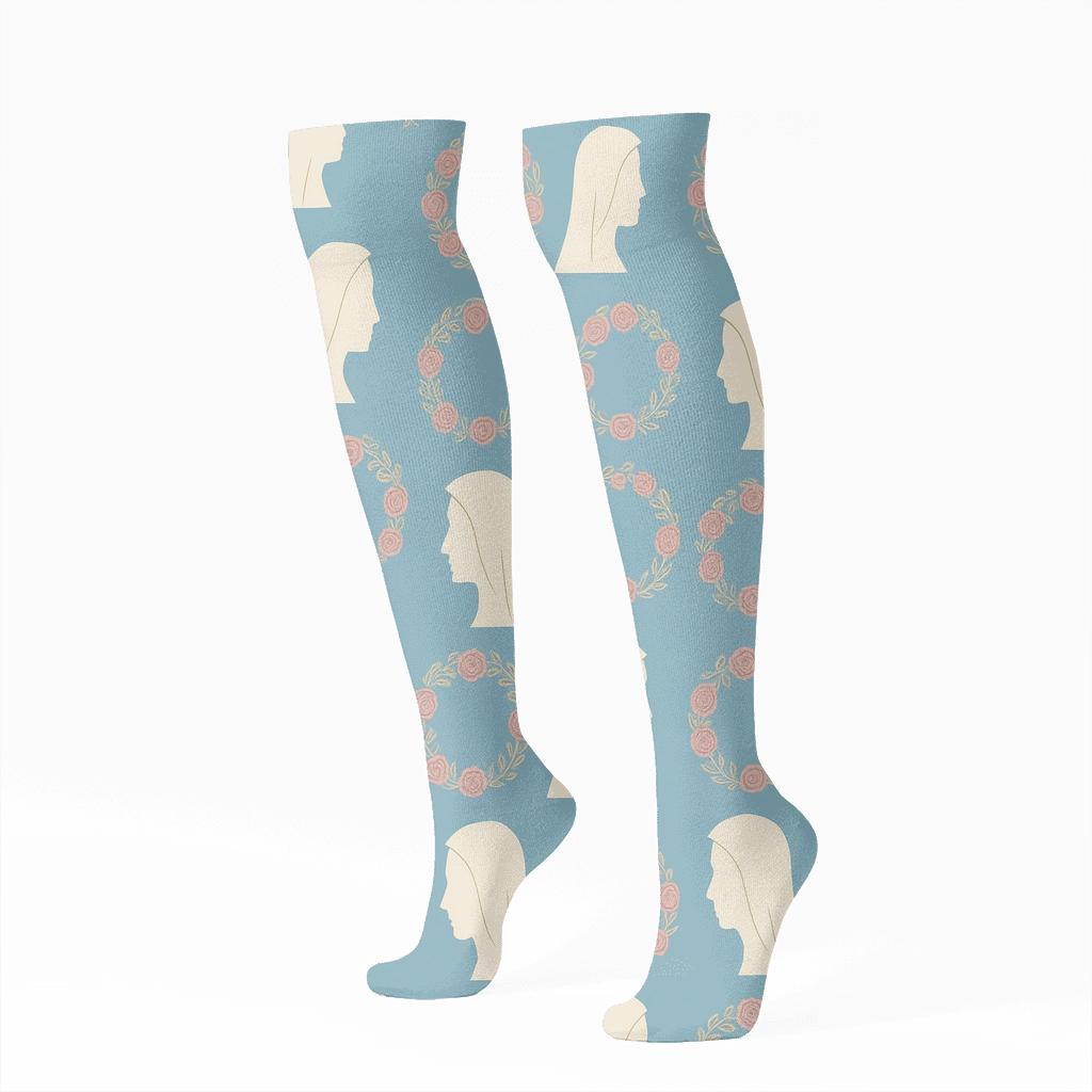 Rose Garland With Mary Silhouettes trendy patterned knee-high socks
