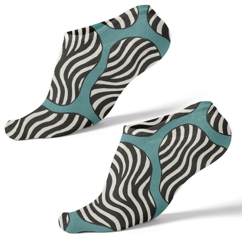 Teal Pooled Zebra Stripe Islands stylish athletic ankle socks