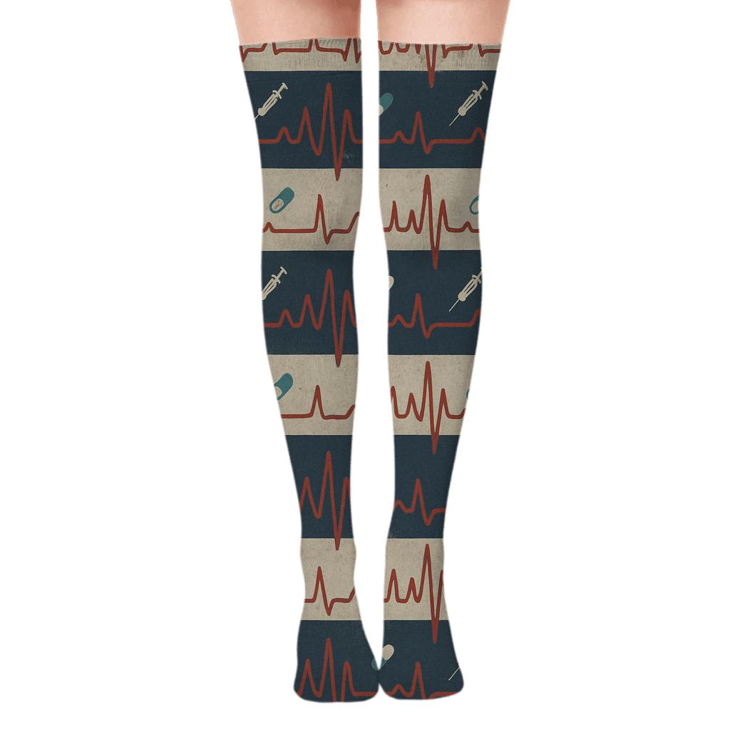 Night Shift Heartbeat Stripe trendy patterned over-the-knee socks