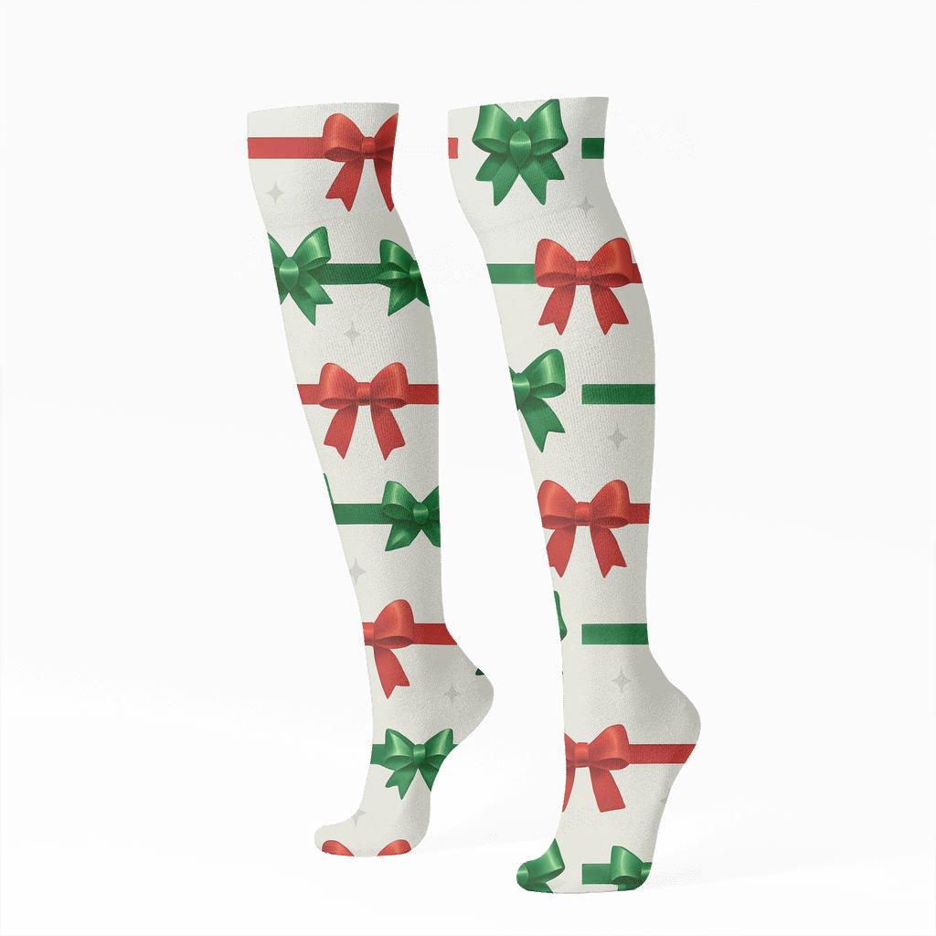 Gift Bow Band Holiday Edition Pattern designer print knee-high socks