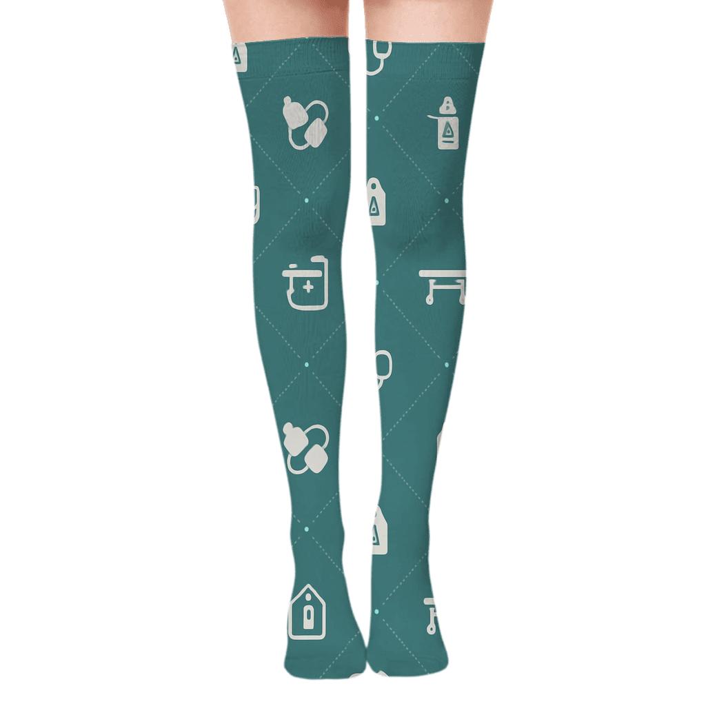 Emergency Icons Lattice Pattern Paramedic unique graphic over-the-knee socks