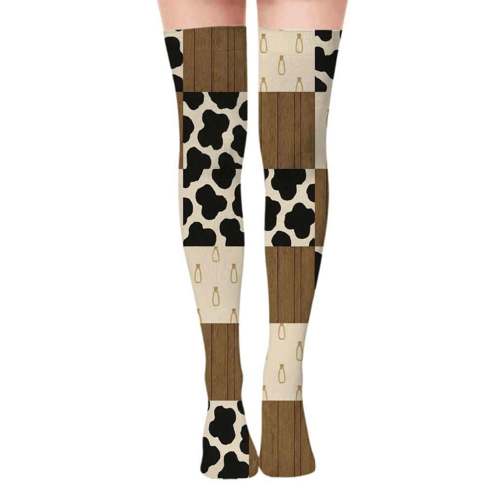 Starlit Barn Door Cow Patchwork custom over-the-knee socks
