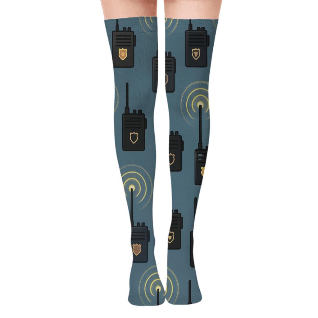 Radio Wave Grid Police-Officer Signal personalized over-the-knee socks