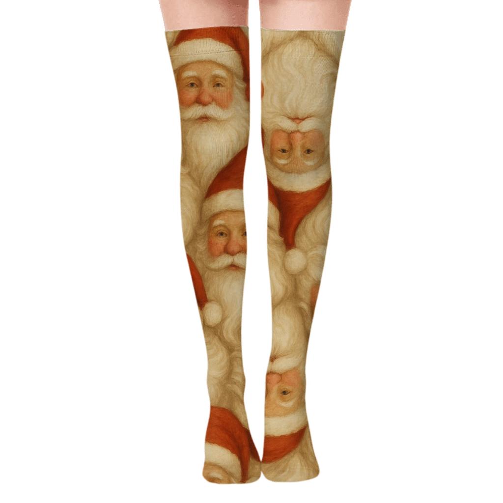 Beard-Tessellated Santa Portrait Field comfortable cotton over-the-knee socks
