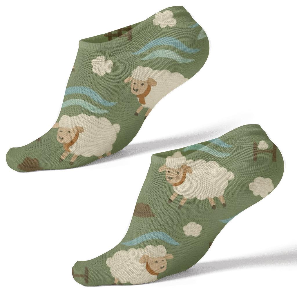 Barnyard Aurora With Dancing Sheep designer print ankle socks