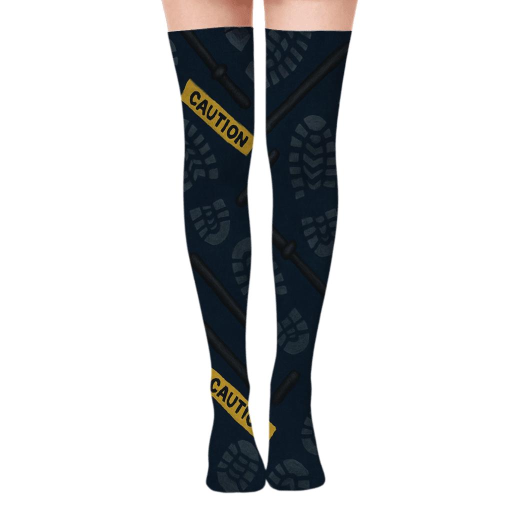 Boot Prints On The Beat Police Officer Pattern unique graphic over-the-knee socks