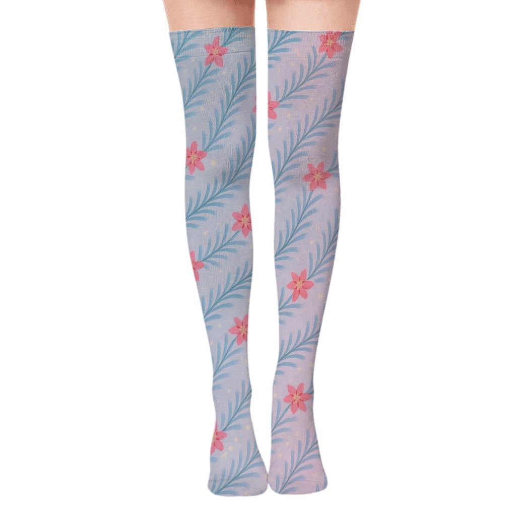 Twinkling Fir Needle Aurora Vines trendy patterned over-the-knee socks