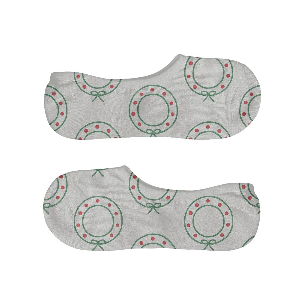 Minimalist Holiday Wreath Ring Array designer print no-show socks