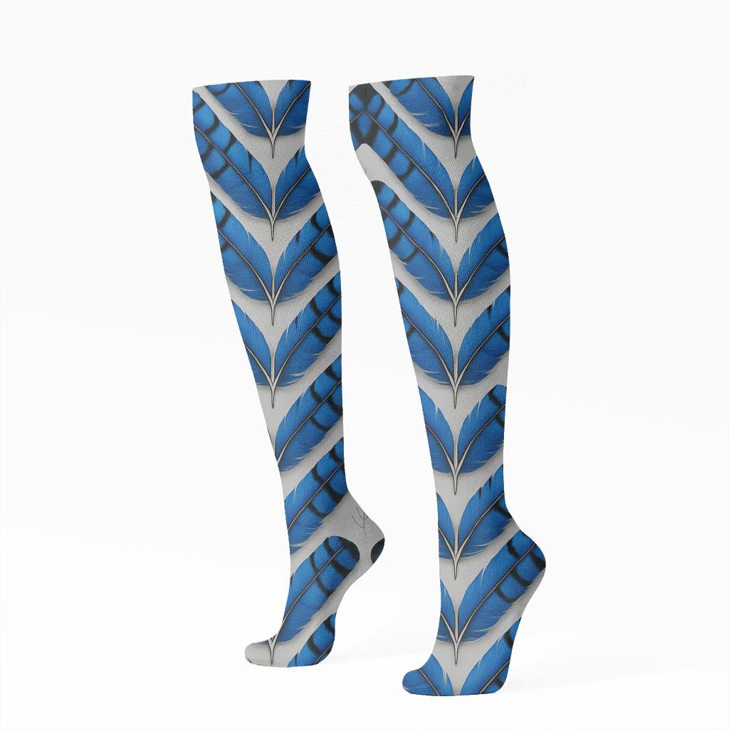 Blue Jay Feather Chevron On Soft Gray soft everyday knee-high socks
