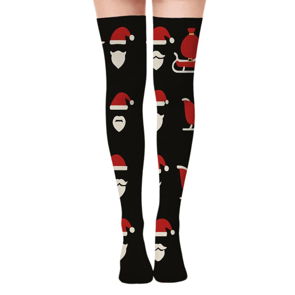 Minimalist Santa Sleigh Wraparound Border stylish fashion over-the-knee socks