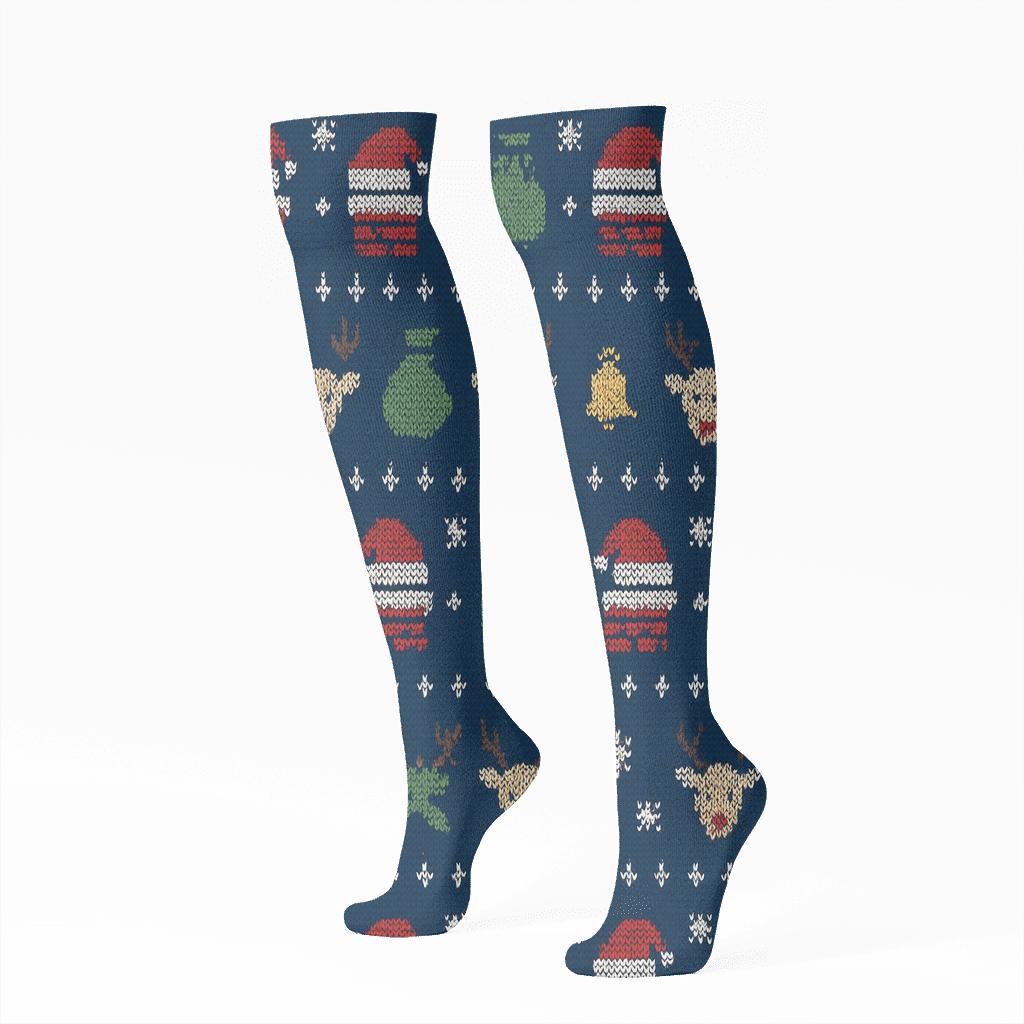 Santa Claus Nordic Rooftop Knit Pattern premium sports knee-high socks