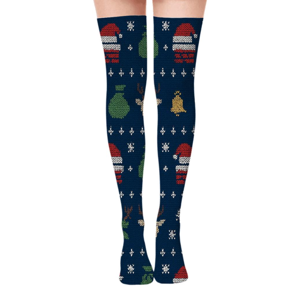 Santa Claus Nordic Rooftop Knit Pattern stylish fashion over-the-knee socks