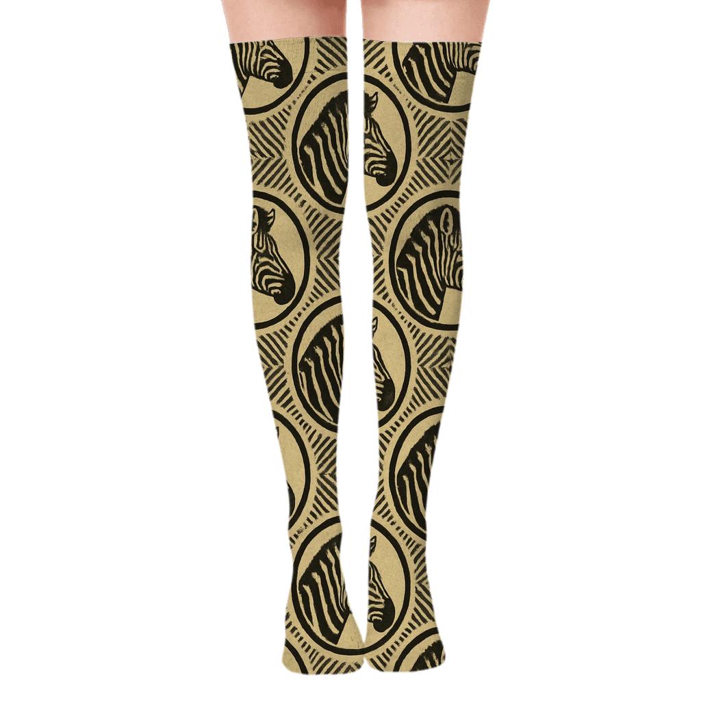 Vintage Safari Zebra Medallion Tiles comfortable cotton over-the-knee socks