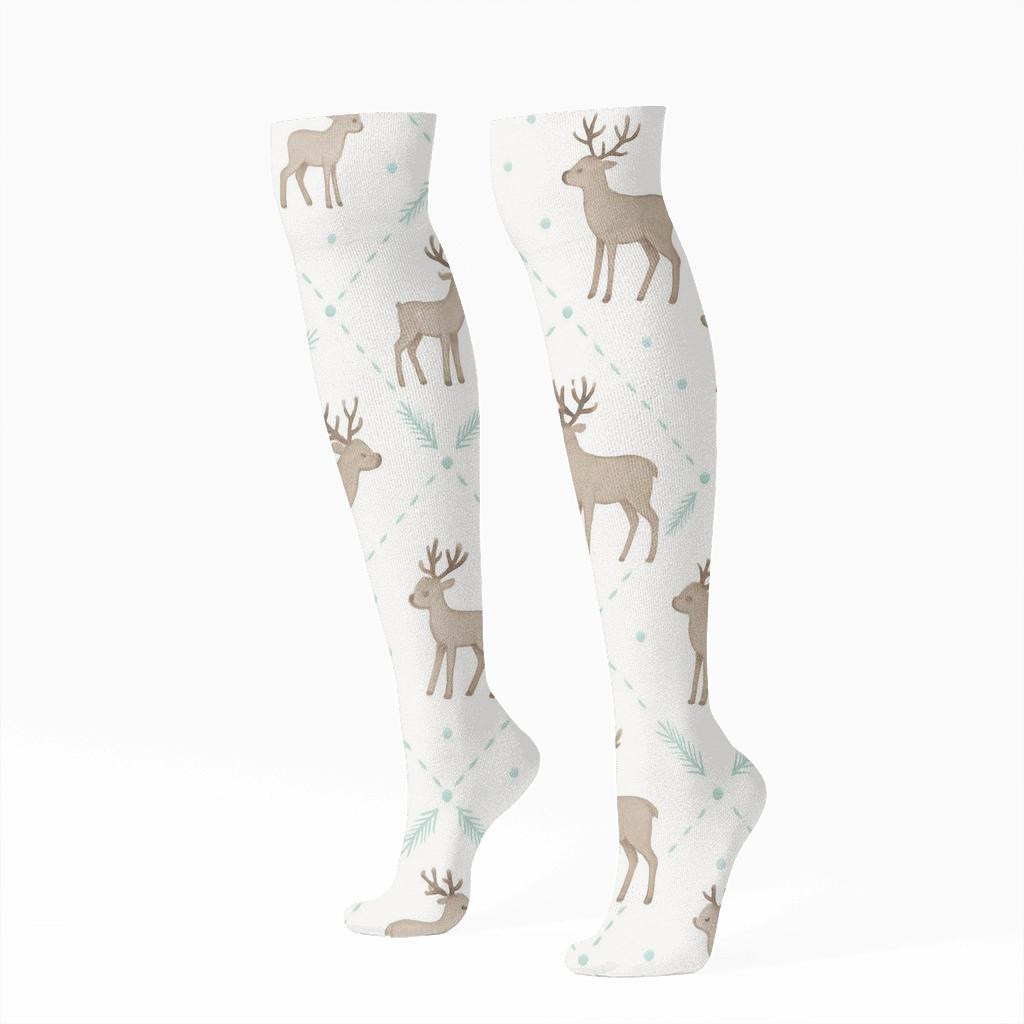 Snowfield Lattice Reindeer Edition comfortable cotton knee-high socks
